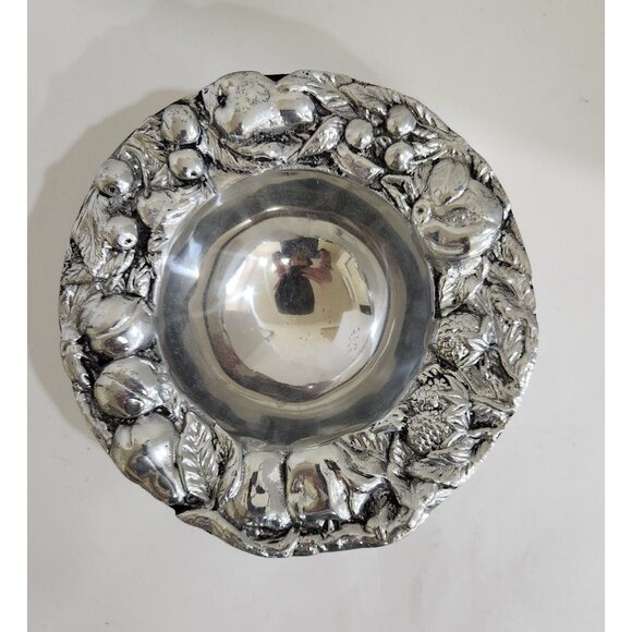 Pewter Floral, Fruit Bowl 8" X 2.25 Made In Mexico - Picture 1 of 3